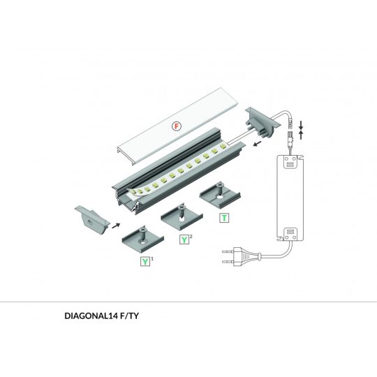 LED profil DIAGONAL14 végzáró fehér fúrt