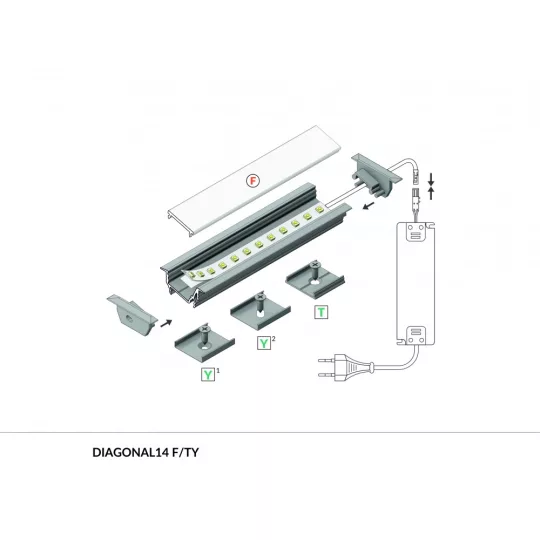 LED profil DIAGONAL14 végzáró ezüst fúrt