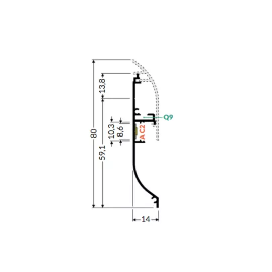 LED profil SKIRT10 AC2/Q9 padlószegély eloxált