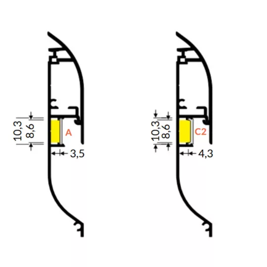 LED profil SKIRT10 AC2/Q9 2000mm eloxált fedél