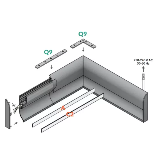 LED profil SKIRT10 AC2/Q9 2000mm eloxált fedél