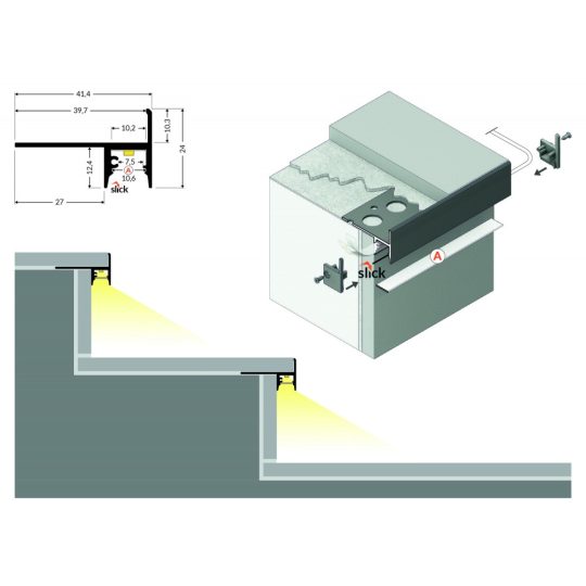 LED profil UP-TILE10 A eloxált