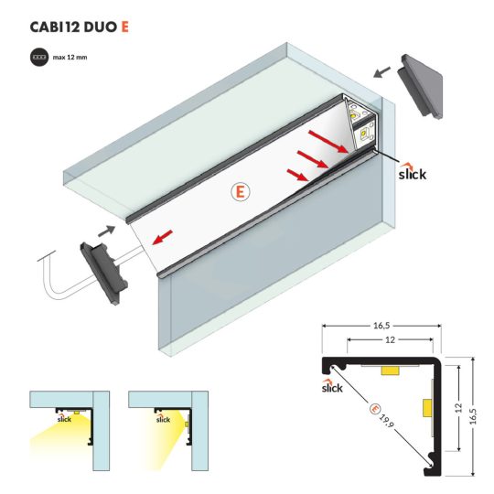 Topmet CABI12 DUO sarokba illeszthető LED profil natur alu
