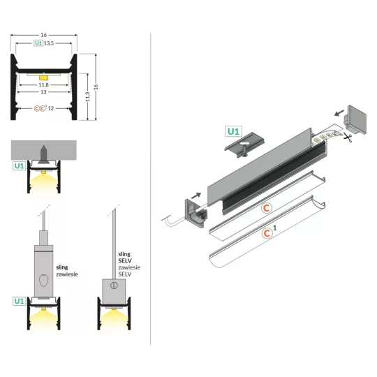 Topmet LEVEL12 LED profil natur aluminium