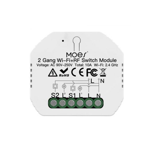 MOES RF TUYA+RF kapcsoló modul 2 áramkörös WRM-104B-MS