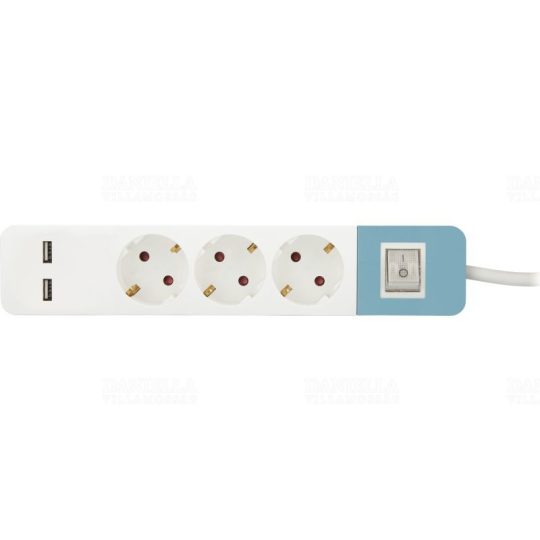 Stilo Hálózati elosztó kapcsolós 3db aljzat+2db USB port (2,1A 5V)