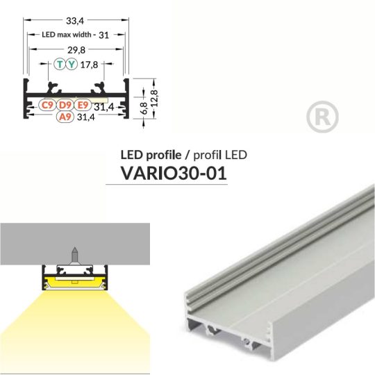 LED profil VARIO30-01 ACDE-9/TY 2000mm eloxált