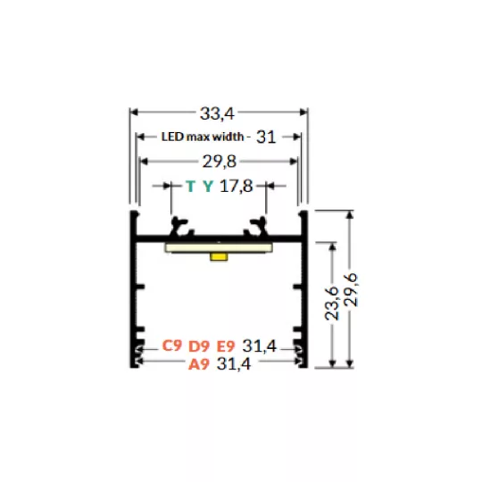 LED profil VARIO30-02 ACDE-9/TY 2000mm fehér