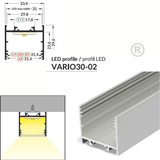 LED profil VARIO30-02 ACDE-9/TY 2000mm eloxált