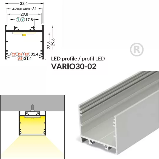 LED profil VARIO30-02 ACDE-9/TY 2000mm fekete