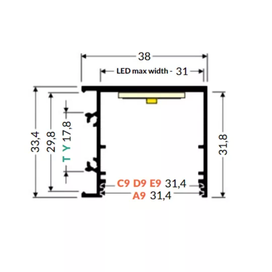 LED profil VARIO30-03 ACDE-9/TY 2000mm fehér