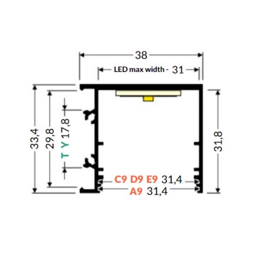 LED profil VARIO30-03 ACDE-9/TY 4000mm eloxált