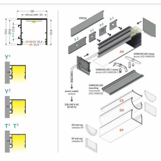 LED profil VARIO30-03 ACDE-9/TY 4000mm eloxált