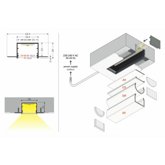 LED profil VARIO30-05 ACDE-9  2000mm eloxált