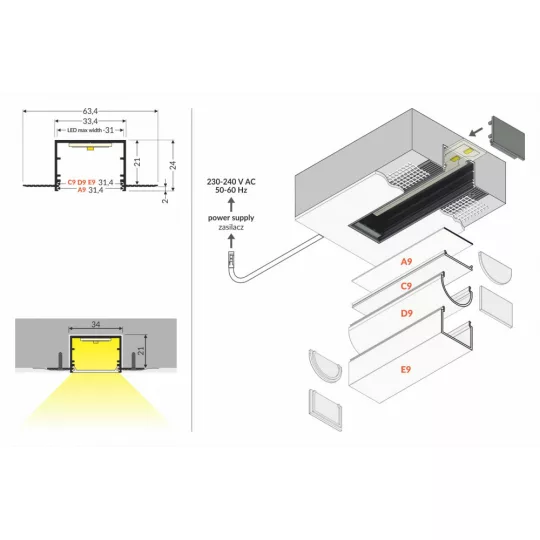 LED profil VARIO30-05 ACDE-9  3000mm eloxált