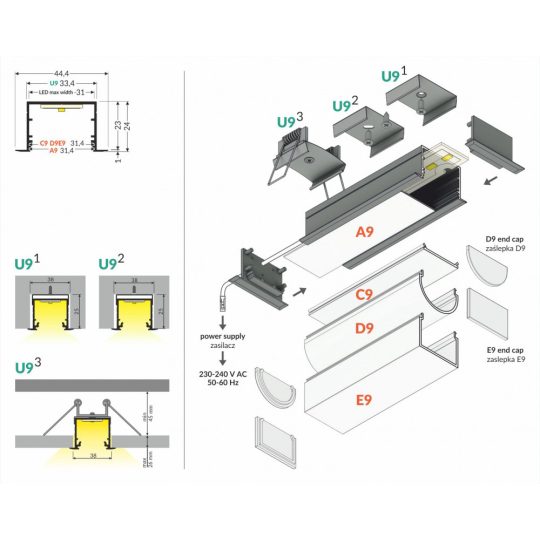 LED profil VARIO30-07 ACDE-9 2000mm fehér