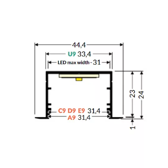 LED profil VARIO30-07 ACDE-9 2000mm eloxált