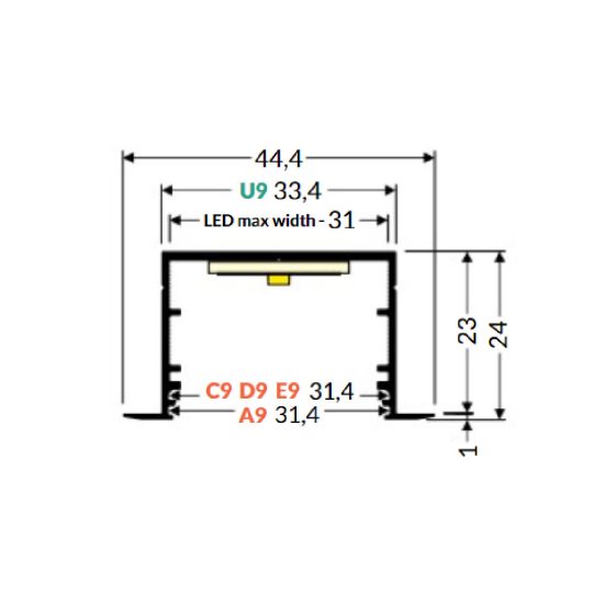 LED profil VARIO30-07 ACDE-9 2000mm fekete