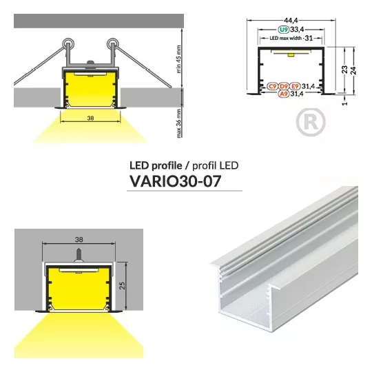 LED profil VARIO30-07 ACDE-9 2000mm fehér