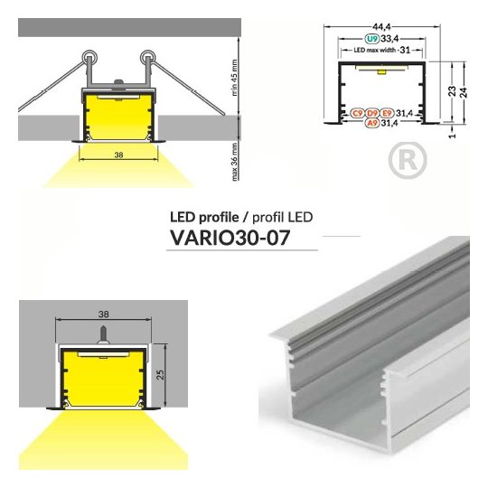 LED profil VARIO30-07 ACDE-9 2000mm eloxált
