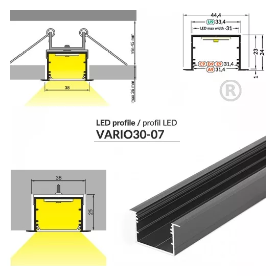 LED profil VARIO30-07 ACDE-9 2000mm fekete
