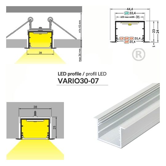 LED profil VARIO30-07 ACDE-9 4000mm fehér