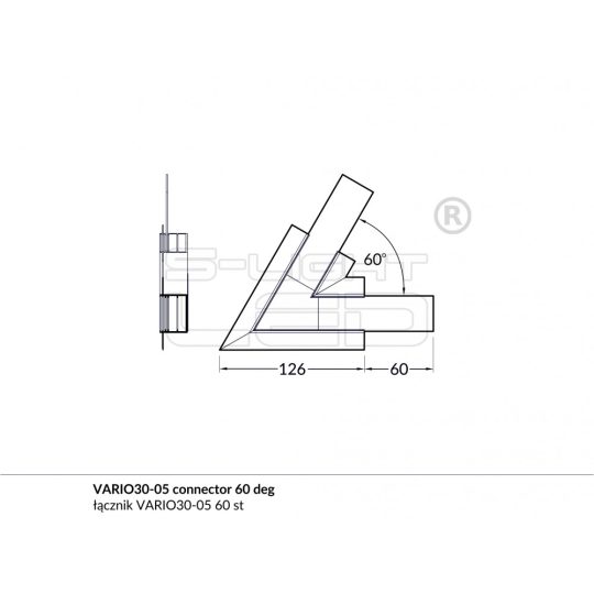 LED profil VARIO30-05 sarokidom síkban forduló 60°-os (eloxált)