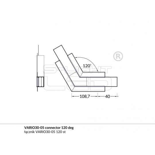 LED profil VARIO30-05 sarokidom síkban forduló 120°-os (eloxált)