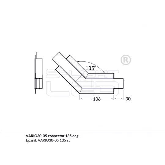 LED profil VARIO30-05 sarokidom síkban forduló 135°-os (fehér)