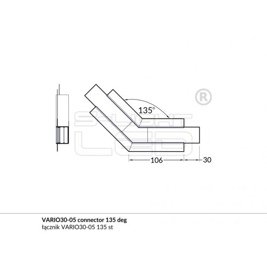 LED profil VARIO30-05 sarokidom síkban forduló 135°-os (eloxált)