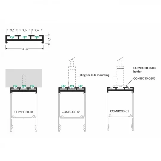 LED profil COMBO30-02 Q9 2000 eloxált
