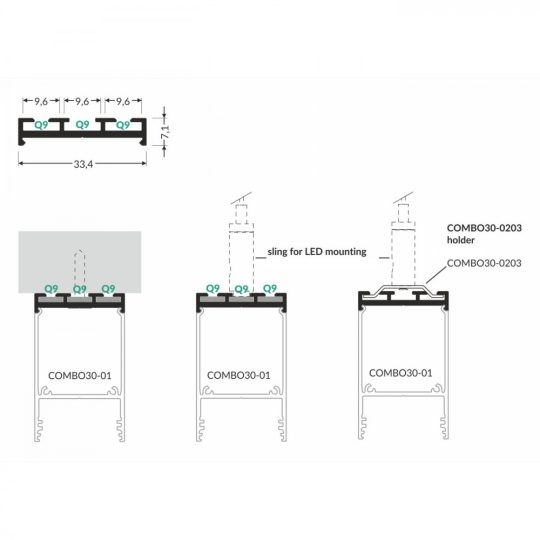 LED profil COMBO30-02 Q9 4000 fekete eloxált
