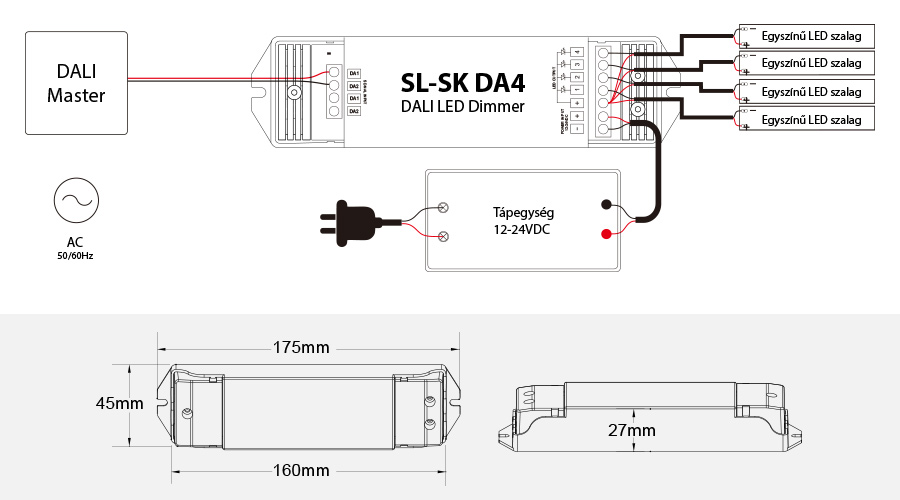 SL-SK DA4 DALI LED dimmer bekötés